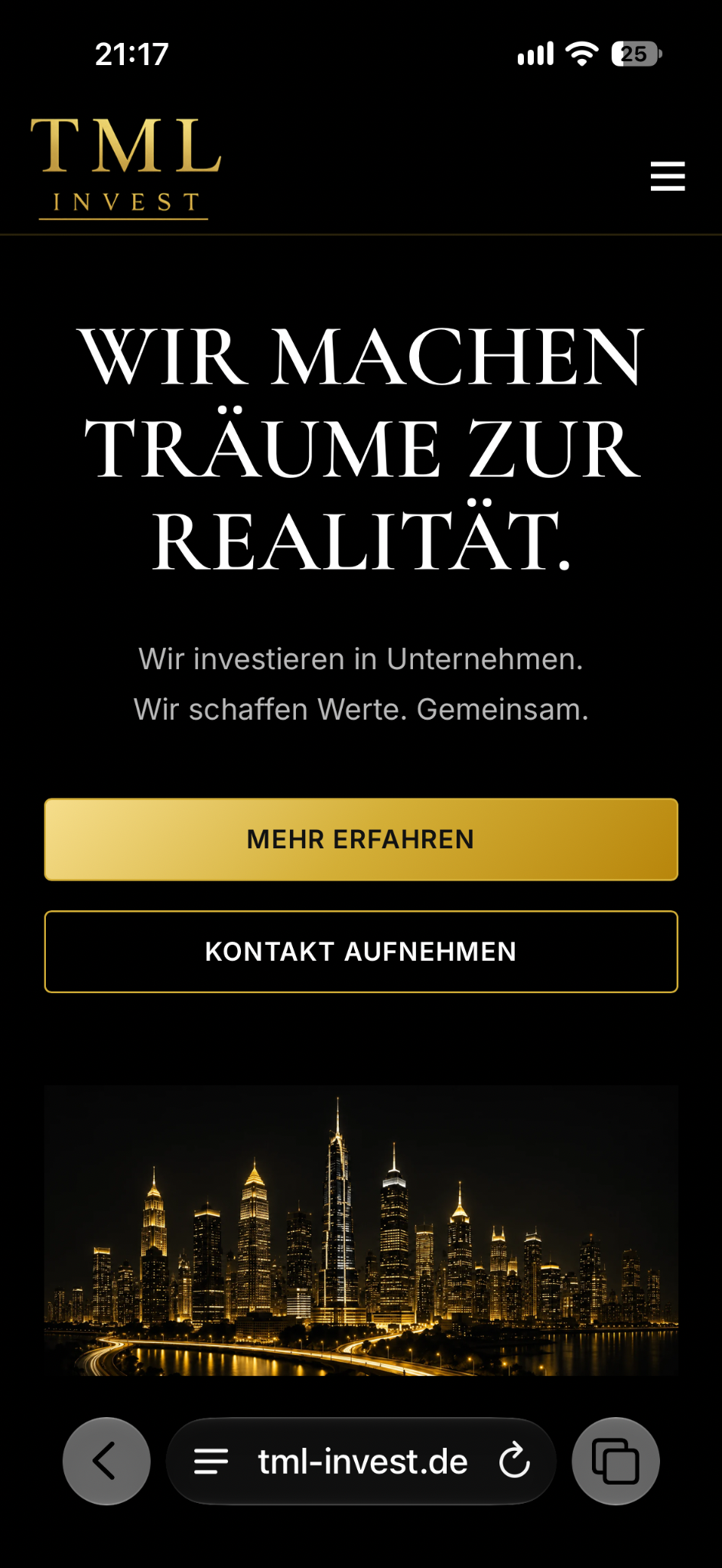 Mobile Ansicht der Website von TML Invest